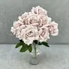 Flores artificiales, ramo de rosas de diamante de 9 cabezas, rosas artificiales con hojas, para decoraciones de boda y decoración del hogar
