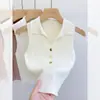 Nuevo camisole tejido de principios de otoño, camiseta sin mangas, top corto para usar por fuera, camiseta base de capa interior para otoño e invierno, suéter para mujer