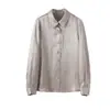 [Oferta Especial Limitada] Camisa Texturizada com Gola 100% Acetato, Elegante Top de Manga Longa para o Dia a Dia
