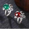 Anillo de Sapo Rana de Calcedonia Color Granate Esmeralda Nuevo Estilo Literario Étnico Retro para Mujer