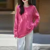 Suéter de Punto de Lana Nuevo para Mujer Otoño/Invierno 2026 Cuello Redondo Desgastado de 5 Agujas Suéter Holgado de Ajuste Holgado Efecto Adelgazante