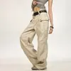 Comienza diseño retro americano pantalones de trabajo plisados para hombres y mujeres, estilo high street holgado pantalones casuales rectos