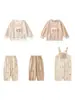 Conjunto de Peto y Sudadera de Oso de Dibujos Animados para Niñas Wulibu 2026 Moda Infantil Primavera y Otoño Pantalones