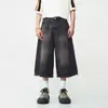Jeans Vintage Lavados de Pierna Ancha para Hombre, Estilo Verano, Pantalones Rectos de Largo Medio, Shorts Casuales Sueltos con Mitad Elástico Cortos