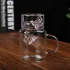 Taza de Agua Tridimensional de Vidrio de Borosilicato Transfronteriza Taza con Popote de Mariposa Taza de Leche Taza de Vidrio Transparente Taza de Jugo de Una Sola Capa