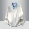 Sudadera de retazos para hombre de otoño, conjunto de dos piezas simulado, jersey retro americano de manga larga, chaqueta superior holgada de moda