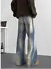 Jeans Denim Lavado com Vibe Streetwear Americano Marca Tendência Retro Tie-dye Calça Wide Leg Senso de Design Versátil Calça Reta