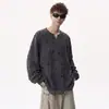 Camiseta masculina de manga longa, rasgada, vintage e com corte relaxado, novo estilo outono/inverno, casual e versátil, moda retrô high-street, gola careca