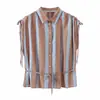 Camisa de mujer popular con tirante fino y cinturón de cintura, a rayas europeas y americanas, transfronteriza, para el hombro, AliExpress, moda, dulce y fresca, ZA