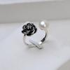 Anillo Abierto de Plata S925 para Mujer, Anillo de Boca Viva con Flor Pequeña, Anillo de Dedo Ajustable, DIY, Accesorios de Joyería con Perlas, Soporte 19