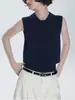 Estilo de atuendo/Estilo universitario Chaleco de punto sin mangas con cuello polo para mujer, Top versátil retro de verano