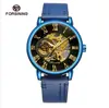 Nuevo Reloj Forsining para Hombre Moda Casual Clásico Popular Azul Resistente al Agua Calado Manual Mecánico