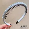 Diadema de alta corona para lavado de cara de mujer, deslumbrante y lujosa, con pinza para el pelo dentada, esponja a cuadros, accesorio para el pelo de dopamina
