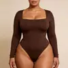 Mono de manga larga, estilo europeo y americano, escote cuadrado, mangas largas, body ajustado, alta elasticidad, se puede usar como capa interior o como prenda exterior
