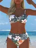 Bikini de dos piezas para mujer, estampado veraniego 2027, estilo europeo y americano para comercio exterior, de cintura alta, con tiras, push-up, para vacaciones en la playa