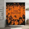 Conjunto de Cortina de Chuveiro com 12 Ganchos, Cortina de Chuveiro para Banheiro em Tecido de Poliéster, Decoração de Morcego Preto e Abóbora de Halloween