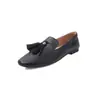 Mocasines de Piel de Vaca de Primera Capa con Borlas para Mujer, Zapatos Planos, Nuevo Estilo Primavera, Piel Genuina por Dentro y por Fuera, Zapatos Individuales de Punta Redonda de Media Caña para Mujer