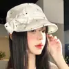Gorra de Béisbol de Lunares con Lazo, Visera Plana para Mujer, Estilo Dulce de Verano, Circunferencia de Cabeza Grande, Sombrero Versátil de Equitación, Transpirable, Sombrero para Adelgazar el Rostro