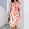 Vestido Feminino com Gola Redonda Estampa Digital 3D Moda Soltinha Vestido de Manga Curta Festa Tie-dye Festa Feminina 2024 Estilo Transfronteiriço