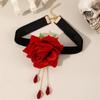 Collar de encaje nuevo europeo y americano transfronterizo NZ3105 moda para mujer cadena de rosa roja borla cadena para clavícula cadena para el cuello de mujer
