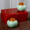 Yuerui Latas de Té Esmaltadas Cajas de Regalo Almacenamiento de Materiales Medicinales de Alta Gama Sello Pequeño Altar Cerámico Botella de Té Grande Vacía