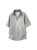 Camiseta de Manga Corta con Cremallera Parcial a Cuadros Patchwork Cuello Vuelta Estilo Retro Americano Falso Dos Piezas para Hombre, Top Informal Trendy Holgado de Verano