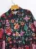 Vestido camisa largo de manga larga con estampado negro para mujer, nuevo estilo europeo y americano de verano 22028