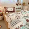 Conjunto de Roupa de Cama Fofo de Lã de Leite Quatro Peças Inverno Plush Dupla Face Capa de Edredom Lençol de Fleece Coral Conjunto de Três Peças para Dormitório