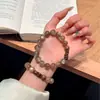 Pulsera de Té de Leche Estilo Chino Original Natural Isla de Niebla Marrón Madera de Ágar Luna, Moda Vintage, Elegante y Única, Adecuada para Usar en Capas