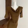 Vestido de Punto de Alta Elasticidad de Lyocell con Curva Fluida para Mujer, Vestido Bodycon de Cola de Pez para Primavera/Verano