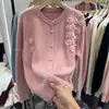 Suéter de Flores Tridimensionales de Industria Pesada Estilo Coreano Primavera y Otoño Nuevo Elegante Suave Estilo Commuter Cuello Redondo Cárdigan de Punto Superior para Mujer