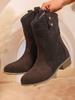 Novas Botas Slouch Retrô de Cano Médio Emagrecedoras para Mulheres, Tamanho Grande Botas de Couro com Salto Bloco de Camurça, Botas de Equitação, Amazon