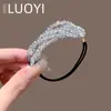 Nueva Banda para el Cabello Hecha a Mano de Perlas Azul Claro 2025 para Mujeres, Diseño de Lujo Accesible, Goma para el Cabello, Elegantes Elegantes Accesorios para el Cabello de Cristal