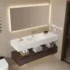 Mueble de Baño con Lavabo Integrado de Cerámica de Pizarra Cerámica Sin Costuras Estilo Hotel de Lujo Ligero Set de Lavabo