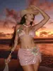 2026 Nuevo Estilo Europeo y Americano Sexy Brillante Traje de Baño Bikini de Tres Piezas Bordado Floral Transfronterizo