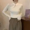 Suéter de una pieza estilo nacional de cuello alto medio para mujer otoño e invierno Nuevo diseño sentido nicho ajuste ceñido jersey camiseta interior
