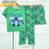 Pijama de Verano para Niños Conjunto de Tres Piezas con Camiseta de Manga Corta, Shorts y Pantalones Largos para Niños y Niñas Ropa de Casa de Dibujos Animados para Niños Pequeños y Medianos Estilo de Dibujos Animados