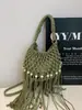 Bolsa de Mão Tecida Vazada com Franjas Estilo Étnico Retrô Boêmio Transfronteiriça Moda Estilosa Bolsa de Praia para Férias