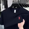 Camiseta de Manga Corta 100% Algodón Puro de Verano para Hombre, Holgada, Casual, Cuello Redondo, con Bordado de Pony, Camiseta Base Versátil