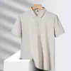 Camisa Polo Masculina Sem Costura de Seda Gelada Verão Fina Elástica Respirável Casual de Negócios Camisa Masculina Manga Curta Gola Polo Camiseta