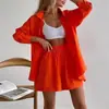 Enviado Ahora: Traje de Cáñamo Amazon para Mujer, Estilo Perezoso Camisa Holgada + Shorts de Cintura Alta Adelgazantes Conjunto de Dos Piezas