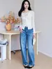 Deconstruccionismo Maison Margiela Mono Algodón Turco Lavado Jeans de Tiro Alto Sencillo para el Trabajo Pantalones Rectos Largos