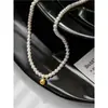 Baoman 4mm Perla Redonda de Vidrio Bola Pequeña Dorada Collar con Perlas para Mujer Ins Nicho Superior Collar para Clavícula