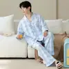 Algodão Puro2026 Pijama de Casal Novo Desenho Animado Primavera e Outono, Manga Longa e Calça, Corte Solto, Gola Reversível, Pode Ser Usado Fora de Casa, Roupa de Casa