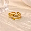 Anillo Cruzado de Acero Inoxidable Chapado en Oro de 18 Quilates, Estilo Nuevo Europeo y Americano, para Mujer, Versátil para el Uso Diario, Joyería de Anillo Abierto Simple y a la Moda