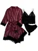 Pijamas transfronterizos para mujer de verano, color, talla grande, pijamas europeos y americanos, tirantes sexy, encaje, cuatro piezas, venta al por mayor