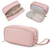 Bolsa de maquillaje impermeable de PU con múltiples compartimentos, bolsa de almacenamiento de brochas de doble capa, bolsa de tocador portátil de gran capacidad para viajes, de fábrica transfronteriza