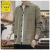 Camisa de pana retro estilo Hong Kong para hombre, casual, manga larga, juvenil, multibolsillos, chaqueta cárdigan de trabajo, top