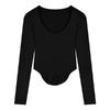 Camiseta sexy de cuello en U irregular para mujer, camiseta interior de manga larga entallada de primavera y otoño, comercio exterior al por mayor