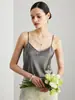 Camisola de Seda para Mujer 2026 Primavera/Verano Nueva Color Sólido Ropa Interior Exterior Estilo Commuter con Encaje y Top de Seda de Morera